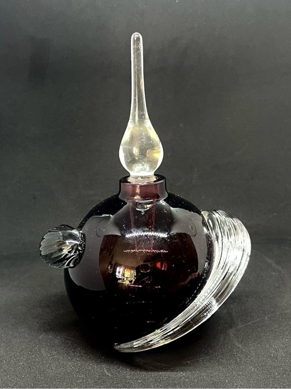 Vtg Glass Act Studio Purple Amethyst Perfume Bottle with Stopper 6.5" Art Glass